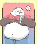  &lt;3 2022 absurd_res anthro belly black_body blush bottomwear clothing giant_panda hi_res humanoid_hands male mammal moobs navel nipples one_eye_closed overweight overweight_male pants solo sr_panda_86 ursid white_body wink 