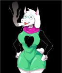  2021 5_fingers anthro bovid breasts caprine carliabot clothing crossgender deltarune eyewear female fingers fur glasses goat horn mammal meme mtf_crossgender pink_horn ralsei ralsei_smoking_blunt scarf solo undertale_(series) video_games white_body white_fur 