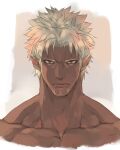  bara beard broad_shoulders brown_eyes close-up dark_skin facial_hair looking_at_viewer male_focus manly mature_male muscular muscular_male nikism original pointy_ears sideburns solo stubble white_hair 