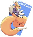 anthro armwear armwear_only bandai_namco bridal_gauntlets bridal_gauntlets_only butt clothing digimon digimon_(species) dipstick_ears dipstick_tail ear_markings female fur hi_res markings mostly_nude multicolored_ears noirchaton4 renamon solo tail tail_markings
