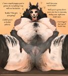 absurd_res anthro areola bad_smell big_areola big_breasts black_body black_fur black_hair bodily_fluids body_hair bone breasts burn_scar butt_hair canid canine chest_hair clothing cunnilingus_pov cunnilingus_request ear_piercing erect_nipples fat_arms female fur furniture genitals hair happy_trail heart_symbol hi_res homophobic_slur insult leg_hair licking_request long_hair makeup mammal maned_wolf mature_female montgomery_glands musk musk_clouds navel nipple_piercing nipples on_table oral_request overweight piercing profanity pubes pussy requesting scar sex_request sitting sitting_on_table skull skull_head skulldog_(species) slightly_chubby slur smelly_pussy solo stretch_marks sweat table teeth text topwear trans_(lore) trans_woman_(lore) wandwess wess_(wandwess) white_body white_fur wide_hips
