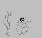 animated anotheryeta belly big_belly big_breasts bottom_heavy breaking_bra breaking_clothes breasts casual_vore clothing duo female female/female gremlin human humanoid large_prey mammal scaliecrocs short_stack tail tearing_clothing torn_clothing unknown_species vore