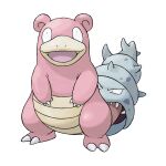 biting_another&#039;s_tail claws fangs full_body official_art open_mouth pokemon pokemon_(creature) pokemon_focus pokemon_frlg sharp_teeth simple_background slowbro smile solo standing sugimori_ken tail teeth third-party_source white_background 