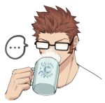  00047 1boy brown_hair cup drinking fate/grand_order fate_(series) fogged_glasses glasses male_focus mug napoleon_bonaparte_(fate) short_hair sideburns simple_background solo upper_body white_background 