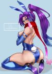  1girl angry arialla_draws ass breasts elbow_gloves gloves highres long_hair looking_at_viewer marvel marvel_rivals playboy_bunny ponytail psylocke psylocke_(sai) purple_eyes purple_hair scarf solo x-men 