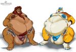 anthro balls belly_grab big_balls body_hair canid canine disney duo felid genitals happy_trail hi_res huge_balls husky2paws hyper hyper_balls hyper_genitalia kooper_(koopershiba) lion male male/male mammal moobs morbidly_obese obese obese_male overweight overweight_male pantherine penis rumbling_stomach simba_(the_lion_king) sitting the_lion_king
