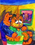 anthro billy_fore biped city cityscape clothing crossover crossover_ship duo flower fur garfield_(series) garfield_the_cat green_clothing green_shirt green_topwear heathcliff heathcliff_and_the_catillac_cats hi_res hug inside jewelry male markings necklace orange_body orange_fur plant shirt standing striped_markings striped_tail stripes tail tail_markings tails_touching topwear whiskers white_whiskers window