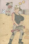 anthro big_breasts breasts brown_body brown_fur brown_hair building clothed clothed_anthro clothed_female clothing colored_pencil_(artwork) colored_sketch desert energy_weapon female footwear fur hair headgear headwear hi_res holding_object holding_weapon ka_sarra lobar machine mammal outside porcupine purple_sky quills_(anatomy) radar rodent sketch sky solo traditional_media_(artwork) two_moons weapon yellow_eyes