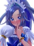  1girl artist_name blue_bow blue_dress blue_eyes blue_hair bow bracelet brooch choker crystal_earrings cure_diamond dated dokidoki!_precure dress earrings finger_to_mouth hair_ornament heart heart_brooch high_ponytail jewelry lips long_hair magical_girl ponytail precure smile solo suppon222239 tiara upper_body waist_bow white_background 