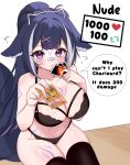  black_bra black_panties blue_hair blush body_markings bra breasts card charizard facial_mark high_ponytail holding holding_card indie_virtual_youtuber large_breasts long_hair moshiedraws multicolored_hair panties pokemon pokemon_tcg ponytail purple_hair shylily sitting trading_card twitter_strip_game two-tone_hair underwear uno_(game) virtual_youtuber white_hair 