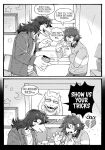 2025 anthro bovid caprine chalk clothed clothing comic creepy_smile deltarune detailed_background dialogue dinosaur english_text female goat group human humor inside kris_(deltarune) male mammal monochrome multiple_images no_cap prehistoric_species redcin reptile scalie smile speech_bubble susie_(deltarune) text toriel trio undertale_(series)