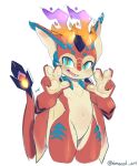 2025 anthro anthrofied big_ears blush colored_sketch dragon featureless_crotch fire flaming_horn folded_wings front_view hi_res himacat league_of_legends looking_at_viewer male male_anthro membrane_(anatomy) membranous_wings mythological_creature mythological_scalie mythology navel nude open_mouth portrait pose riot_games scalie simple_background sketch smolder_(lol) solo standing tail teal_eyes tencent three-quarter_portrait white_background wings