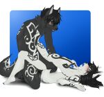 2018 anthro anthro_on_anthro anthro_penetrated anthro_penetrating anthro_penetrating_anthro arch_position arched_back areola arm_markings arm_tuft back_markings barely_visible_pawpads belly belly_markings bent_arm bent_legs black_body black_claws black_fur black_hair black_inner_ear black_markings black_nose black_pawpads blue_areola blue_mouth blue_nipples blue_pawpads blush bodily_fluids breasts canid canine canis chest_markings claws cum cum_from_vagina cum_in_vagina cum_inside digital_media_(artwork) duo elbow_tuft eye_markings eyes_closed facial_markings female female_anthro female_penetrated finger_claws from_front_position fur genital_fluids geometric_background hair hand_on_side head_markings hi_res holding_partner humanoid_hands humanoid_heel idle kneeling leg_markings male male/female male_anthro male_penetrating male_penetrating_female mammal markings nipples nude nude_anthro nude_female nude_male obscured_penetration occult_symbol open_mouth pawpads penetration penile penile_penetration pentagram pointy_ears prick_ears rounded_back sex shadow signature simple_background small_breasts symbol tail tail_markings teeth_showing thigh_markings toe_claws tribal tribal_markings tuft waist_grab white_body white_fur white_inner_ear white_markings wolf xtwilightstarx