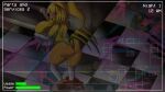  1girl animatronic arm_behind_back ass bathroom blonde_hair bottomless breasts breasts_out butt_crack camera chica chicken_girl clock clothes_pull commentary completely_nude covering_breasts covering_privates drooling elbow_gloves english_commentary english_text five_nights_at_freddy&#039;s five_nights_in_anime:_after_hours_(fangame) five_nights_in_anime_(fangame) from_behind game_screenshot gameplay_mechanics gloves glowing glowing_eyes highres huge_ass huge_breasts large_breasts midriff non-web_source nude open_mouth orange_pants pants pants_pull pink_eyes pink_thong pole ponytail screenshot shiny_skin smile socks solo static tail undressing venus_symbol video_game white_gloves white_socks 