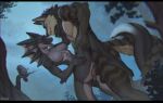  1boy 1girl acupa animal animal_ears ass bird body_fur breasts brown_fur from_side furry furry_female furry_male furry_with_furry hetero lizard_tail nude open_mouth original owl reptile_girl sex smile tail teeth two-tone_fur vaginal wolf_boy wolf_ears wolf_tail 