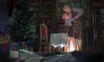 2boys absurdres aged_down ahoge america_(hetalia) ascot axis_powers_hetalia black_shoes black_shorts black_sky blonde_hair blue_bag blue_sky book bookshelf bow box brown_coat brown_pants brown_shoes brown_vest candle candy candy_cane chair child christmas christmas_ornaments christmas_tree closed_eyes coat collared_shirt curtains dancing english_commentary fingernails fireplace floor food formal_clothes garland_(decoration) gift gift_bag gift_box gradient_sky hand_around_waist highres holding_hands indoors letter male_focus multiple_boys night night_sky open_mouth painting_(object) pants pen picture_frame red_bow shirt shoes short_hair shorts sky smile snowing socks standing stuffed_animal stuffed_toy suspender_shorts suspenders table tablecloth teddy_bear teeth united_kingdom_(hetalia) unworn_shoes vest white_ascot white_shirt white_socks window zhongerweiyuan 