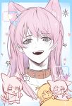  2girls :3 absurdres animal_ears bang_dream! bang_dream!_it&#039;s_mygo!!!!! blue_eyes blush brown_collar brown_hair chihaya_anon chinese_commentary collar commentary_request dog_ears dog_girl drooling fang grey_eyes heart hero45439083942 highres kemonomimi_mode long_hair mouth_drool multiple_girls nagasaki_soyo open_mouth pink_hair spoken_heart sweatdrop 