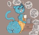 2025 after_sex after_vaginal anthro asking asking_viewer bedroom_eyes big_breasts big_butt big_eyes biped black_eyebrows black_eyes black_markings black_text blue_body blue_breasts blue_ears blue_fur blue_tail bodily_fluids breasts brown_background butt cartoon_network cellulite closed_smile clothed clothing clothing_down colored container counter cum cum_on_butt cum_on_leg cup dialogue digital_drawing_(artwork) digital_media_(artwork) domestic_cat elderly elderly_anthro elderly_female ellipsis english_text exposed_back eyebrows eyelashes facial_markings felid feline felis female fingers fur genital_fluids glistening glistening_breasts half-closed_eyes head_markings head_turned holding_container holding_cup holding_object kettle leaning leaning_forward legs_together licking licking_lips licking_own_lips light_body light_fur looking_at_viewer looking_back looking_back_at_viewer mammal markings mary_senicourt mature_anthro mature_female monotone_background monotone_breasts monotone_tail mouth_closed muzzle_(marking) name_drop name_in_dialogue narrowed_eyes partially_clothed partially_clothed_anthro partially_clothed_female pink_nose pink_tongue pointy_ears pokachu_(artist) prick_ears question raised_eyebrow robe robe_down sagging_breasts seductive simple_background smile smiling_at_viewer snout solo speech_bubble standing steam tag_question tail talking_to_viewer text thanking the_amazing_world_of_gumball thick_thighs three-quarter_view tongue tongue_out whisker_markings white_markings white_speech_bubble yellow_clothing yellow_robe