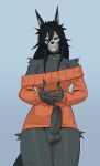anthro balls black_hair bone bottomless choker clothed clothing genitals hair hi_res jewelry male necklace penis pulred scp-1471 scp-1471-a scp_foundation skull skull_head standing sweater sweater_only topwear topwear_only