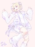  1girl ahoge banpen_(todoroki_hajime) blonde_hair blush choker colored_tips commentary dancing dated flat_chest foot_out_of_frame from_below happy highres hololive hololive_dev_is hori_shin jacket long_sleeves loose_socks multicolored_hair multicolored_jacket multicolored_shoes open_mouth pink_background purple_eyes purple_hair purple_jacket purple_shoes purple_shorts shirt shoes short_hair shorts signature simple_background smile sneakers socks solo teeth todoroki_hajime todoroki_hajime_(1st_costume) two-tone_hair two-tone_jacket two-tone_shoes two-tone_shorts two_side_up upper_teeth_only virtual_youtuber white_choker white_jacket white_shirt white_shoes white_shorts white_socks 