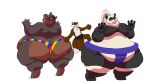 16:9 animated anthro asian_clothing back_fat bear belly between_butts big_belly big_butt black_body black_fur brown_body brown_skin butt butt_smother canid canine claws clothing east_asian_clothing fat_arms fat_legs fox fur giant_panda grey_body grey_skin group hippopotamid huge_belly huge_butt japanese_clothing julian_(kazecat) kazecat makuyama_(kazecat) male male/male mammal mawashi moobs morbidly_obese obese overweight short_playtime short_tail simple_background size_difference smile smothering tail tattoo thong trio underwear white_body white_fur widescreen