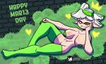  &lt;3 absurd_res big_breasts breasts cephalopod clothing english_text female genitals hand_on_cheek hi_res humanoid humanoid_pointy_ears inkling kaijusundae legwear looking_at_viewer lying marie_(splatoon) marine mollusk mostly_nude nintendo not_furry on_side pinup pose pseudo_hair pussy solo splatoon tentacle_hair tentacles text thigh_highs video_games 