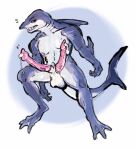 2_penises anthro bodily_fluids cum diphallism ejaculation erection fish genital_fluids genitals hi_res humanoid leaking_cum mackerel_shark mako_shark male marine multi_genitalia multi_penis penis shark shark_tail solo white_shark wyndvenom