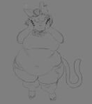 2025 anthro belly belly_overhang big_belly big_breasts bottomwear breasts catty_(undertale) claws clothing deltarune domestic_cat ear_piercing ear_ring eyelashes fangs felid feline felis female finger_claws flip_flops flower_necklace footwear freckled_face freckles hair hand_on_cheek looking_up mammal monochrome navel_outline open_mouth overweight overweight_anthro overweight_female piercing portrait ring_piercing sandals shirt shoes shorts sketch solo spootnik_1 tail teeth thick_calves thick_thighs topwear undertale_(series)