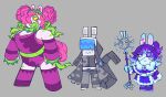 2023 anthro arm_warmers armwear bedrock_(mario_plus_rabbids) blue_body blue_fur blue_hair boots bottomwear chipped_tooth closed_frown clothed clothed_anthro clothed_female clothing coat colored daphne_(mario_plus_rabbids) digital_drawing_(artwork) digital_media_(artwork) elbow_gloves elemental_creature english_description eye_patch eye_scar eyebrows eyelashes eyewear facial_scar fangs female female_anthro fist flora_fauna footwear freckled_face freckles frown fully_clothed fully_clothed_anthro fully_clothed_female fur fur_trim_(clothing) gloves green_eyelids green_lips green_tongue grey_arm_warmers grey_armwear grey_background grey_bottomwear grey_clothing grey_hat grey_headwear grey_inner_ear grey_jacket grey_pants grey_topwear group hair hair_over_eye hair_over_eyes half-closed_eyes handwear hat headgear headwear heart_tongue hi_res holding_object holding_staff hybrid jacket lagomorph larger_anthro larger_female leotard lips long_ears mammal midnite_(mario_plus_rabbids) mineral_fauna mouth_closed multicolored_clothing multicolored_hair muscular muscular_female narrowed_eyes nintendo noseless pants pigtails pink_eyebrows pink_eyes pink_hair pink_inner_ear pink_scar plant ponytail purple_armwear purple_boots purple_clothing purple_coat purple_ear_piercing purple_elbow_gloves purple_footwear purple_gloves purple_hair purple_handwear purple_leotard purple_topwear rabbid raving_rabbids rayman_(series) rock rock_creature scar shaded shoes siko_(artist) simple_background size_difference sleeveless_jacket sleeves_past_fingers smaller_anthro smaller_female staff standing teeth thorns tongue topwear trio ubisoft vines wavy_hair white_body white_fur yellow_sclera