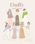  6+girls absurdres animal_ears animification bear_ear_hairband bear_ears brown_hair cookieann duffy_and_friends duffy_the_disney_bear full_body gelatoni genderswap hat highres humanization linabell long_hair looking_at_viewer meecosme multiple_girls olu_mel shelliemay shirt short_hair skirt smile stellalou sweater 