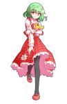  1girl black_pantyhose dairi full_body green_hair highres kazami_yuuka pantyhose red_eyes red_shoes red_skirt red_vest shirt shoes short_hair skirt solo tachi-e touhou umbrella vest white_shirt 