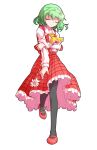  1girl black_pantyhose dairi full_body green_hair highres kazami_yuuka pantyhose red_eyes red_shoes red_skirt red_vest shirt shoes short_hair skirt solo tachi-e touhou umbrella vest white_shirt 