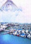  ambiguous_gender boat building cloud cloudy_sky commentary dock highres house kobe5 ocean original pier real_world_location san_francisco scenery science_fiction sky spacecraft ufo united_states very_wide_shot water watercraft 