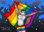 absurd_res anthro belly body_hair boxers_(clothing) brown_body brown_fur bulge canid canine canis chest_hair chest_tuft clothing confetti epic_games eyes_closed fortnite fur hat headgear headwear hi_res humanoid lgbt_pride lgbt_pride_month long_tail male mammal multiple_people neck_tuft nipples pride_color_clothing pride_color_flag pride_color_underwear pride_colors pride_parade rainbow_flag rainbow_symbol smile smiley_face solo tail tuft underwear waving_flag welp_can wendell_(fortnite) white_body white_fur wolf