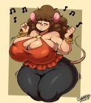  absurd_res anthro big_breasts breasts brown_hair cleavage clothed clothing emma_martin female gwen_geek hair hi_res huge_breasts mammal mature_anthro mature_female mouse murid murine nipple_outline rodent solo superix thick_thighs 