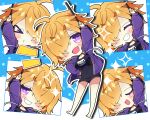  &gt;_&lt; 1girl :d ^_^ absurdres ahoge arm_up bare_legs barefoot black_one-piece_swimsuit blue_background blush brown_hair chibi closed_eyes commentary_request covered_navel drawstring facing_viewer grin hair_over_one_eye highres hood hood_down hooded_jacket jacket long_sleeves milkpanda multiple_views o3o old_school_swimsuit one-piece_swimsuit one_piece open_clothes open_jacket outline polka_dot polka_dot_background puffy_long_sleeves puffy_sleeves purple_eyes purple_jacket school_swimsuit short_eyebrows sleeves_past_wrists smile sparkle swimsuit swimsuit_under_clothes thick_eyebrows two-tone_background vegapunk_lilith white_background white_outline 