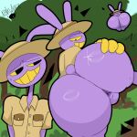 1:1 2025 anthro anus backsack balls big_butt bite biting_lip bottomless bottomless_anthro bottomless_male butt clothed clothing ears_through_headwear english_description fur genitals glitch_productions gloves half-closed_eyes handwear hat headgear headwear hi_res jax_(tadc) kenxwhack lagomorph leporid long_ears looking_back male mammal narrowed_eyes outside presenting presenting_hindquarters purple_body purple_fur rabbit shirt small_tail smile solo tail the_amazing_digital_circus topwear yellow_clothing yellow_gloves yellow_handwear