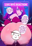  1girl ass black_horns blue_eyes bottomless cum cum_in_pussy hololive hololive_english horns irys_(hololive) irys_(irys_2.0)_(hololive) jdpr purple_eyes purple_hair solo through_wall underwear virtual_youtuber 