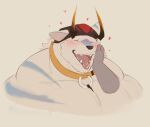 ambiguous_gender anthro barazoku big_muscles black_nose blue_body blue_fur blue_stripes blush blush_lines canid canine collar colored_sketch digital_drawing_(artwork) digital_media_(artwork) disembodied_hand duo eyes_closed fangs fur furgonomic_headwear furgonomics hand_on_cheek heart_symbol hearts_around_head hi_res huge_muscles humanoid_hands kumoyama male male/ambiguous male_anthro male_focus mammal monotone_background multicolored_body multicolored_fur muscular muscular_anthro muscular_male open_mouth open_smile pecs petting pink_inner_ear pink_tongue simple_background sketch smile solo_focus striped_body striped_ears striped_fur stripes teeth theor tongue tongue_out trapezius two_tone_body two_tone_fur white_body white_fur xxl_woofia yellow_collar