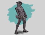  absurd_res anthro barefoot baseball_bat bat_(object) canid canine canis feet fur genitals grey_body grey_fur hi_res male mammal nude penis simple_background solo solo_focus totobun wolf 
