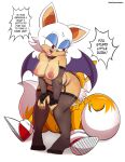  2_tails absurd_res anthro balls breasts canid canine chiropteran duo female fox garter_belt garter_straps genitals hi_res laundrymom male male/female mammal miles_prower multi_tail rouge_the_bat sega simple_background sonic_the_hedgehog_(series) white_background 