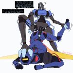 1:1 1_eye blue_body blush butt c12_(ultrakill) duo english_text erection feet foot_on_head genitals hanging_by_feet hi_res humanoid imminent_sex machine male male/male new_blood_interactive not_furry nude penis robot robot_humanoid sawisi sex simple_background text ultrakill v1_(ultrakill) yellow_eyes