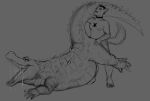 absurd_res anthro big_female bodily_fluids cloacal cloacal_penetration collar collar_only crocodile crocodilian domestic_cat dripping duo english_text felid feline felis female feral foxxxiny90 foxxxy_(foxxxiny90) happy happy_sex hi_res looking_pleasured male male/female mammal monochrome nude open_mouth penetration reptile saliva saliva_drip scalie sex simple_background sketch text thoot