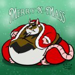  2016 anthro belly big_belly biped christmas christmas_clothing christmas_headwear clothing costume english_text eyes_closed hat headgear headwear holidays male mammal morbidly_obese morbidly_obese_male murid murine navel obese obese_male overweight overweight_male pink_nose rat rockytheprocy rodent santa_costume santa_hat solo text 