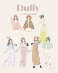  6+girls absurdres animal_ears animification bear_ear_hairband bear_ears brown_hair cookieann duffy_and_friends duffy_the_disney_bear full_body gelatoni genderswap hat highres humanization linabell long_hair looking_at_viewer meecosme multiple_girls olu_mel pants shelliemay shirt short_hair skirt smile stellalou sweater 