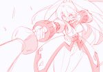  1girl armor energy_sword greyscale high_ponytail holding holding_sword holding_weapon iris_(mega_man) iris_-another-_(mega_man) kaidou_zx long_hair mega_man_(series) mega_man_x_(series) mega_man_x_dive monochrome ponytail red_theme simple_background sketch skirt solo sword weapon white_background 