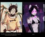 2025 absurd_res anthro armwear before_and_after bikini black_armwear black_bikini_top black_clothing black_collar black_latex black_thong black_underwear brainwashing breasts brown_hair canid canine canis clothed clothed_anthro clothed_female clothing collar dialogue domestic_dog ear_piercing ear_ring english_text female fur grey_body grey_fur group hair hi_res hypnosis hypnotic_visor latex latex_armwear latex_bikini latex_clothing looking_at_viewer mammal mind_control pekorelle piercing profanity ring_piercing shirt solo_focus spiked_collar spikes swimwear t-shirt text thong topwear trio two-piece_swimsuit underwear visor
