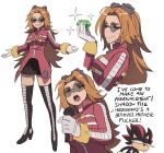  1boy 1girl blue_eyes chaos_emerald dr._eggman eggmaam english_commentary english_text gem genderswap genderswap_(mtf) goggles goggles_on_head half-closed_eyes highres holding holding_gem jourd4n long_hair open_mouth orange_hair profanity round_eyewear shadow_the_hedgehog smile sonic_(series) sparkle sunglasses surprised very_long_hair 