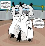anthro bovid caprine clean_diaper clone clothed clothing coat diaper diaper_check digital_drawing_(artwork) digital_media_(artwork) doll_and_lee_(spy_fox) duo embarrassed english_text eyewear f4phantomwildweasel female fur glasses hi_res humongous_entertainment lab_coat mammal sheep spy_fox_(series) text topwear wearing_diaper