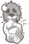  &lt;3 2021 anthro balls blush bottomwear clothing dialogue english_text erection foreskin fur genitals gym_bottomwear gym_clothing gym_shorts hair hair_over_eye iliekbuttz male mammal monochrome moobs navel one_eye_obstructed penis polar_bear shorts simple_background slightly_chubby solo text tongue tongue_out ursid ursine 